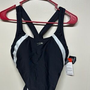 Speedo Black and White Racerback One Piece Swimsuit